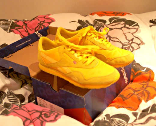 yellow reebok nylon slim trainers